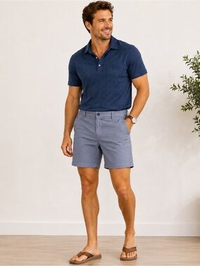 Banana Republic Mens Chino Shorts Gray Blue Stretch Flat Front Size 34 Casual